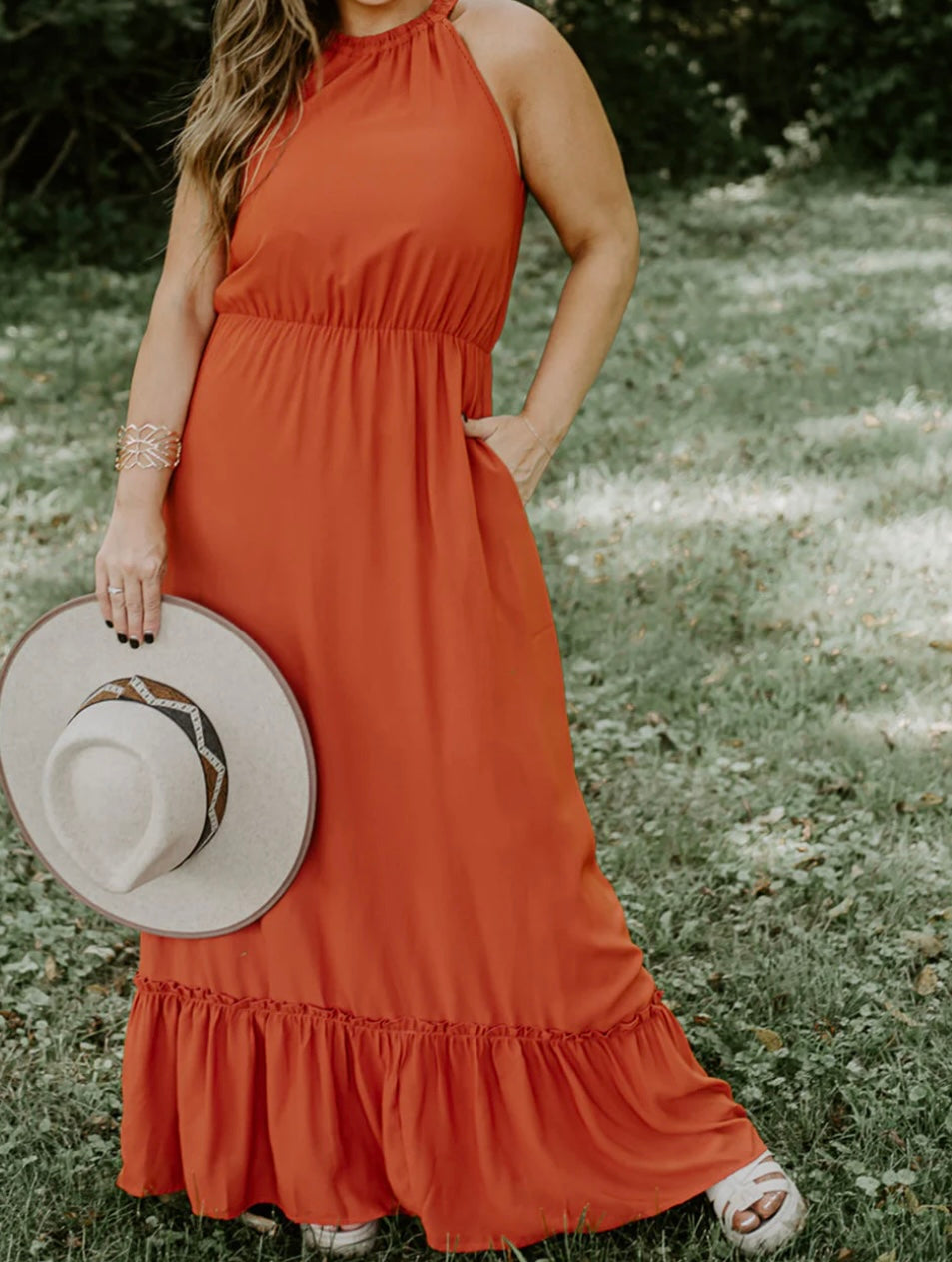 Plus size Ruffled Hem Sleeveless Long Dress