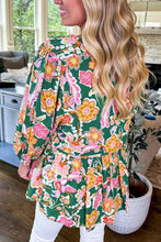 Load image into Gallery viewer, WORTH YOUR WHILE GREEN FLORAL PEPLUM BLOUSE
