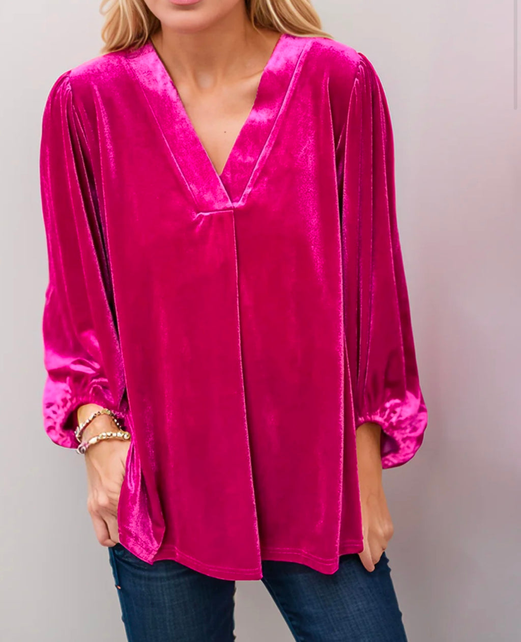 V-Neck Three-Quarter Sleeve Blouse