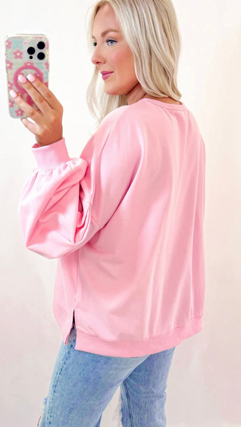 Bow Decor Loose Sleeve Sweatshirt - Ships 9/30