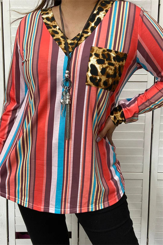 Serape Leopard Vneck Top