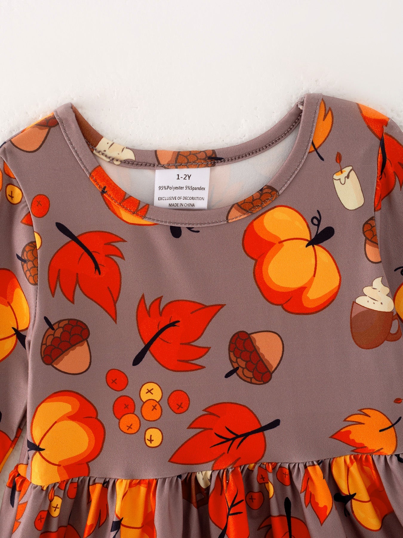 Fall Autumn Leaves Pine Cone Stripe Print Girls Dress Rylee Faith Designs