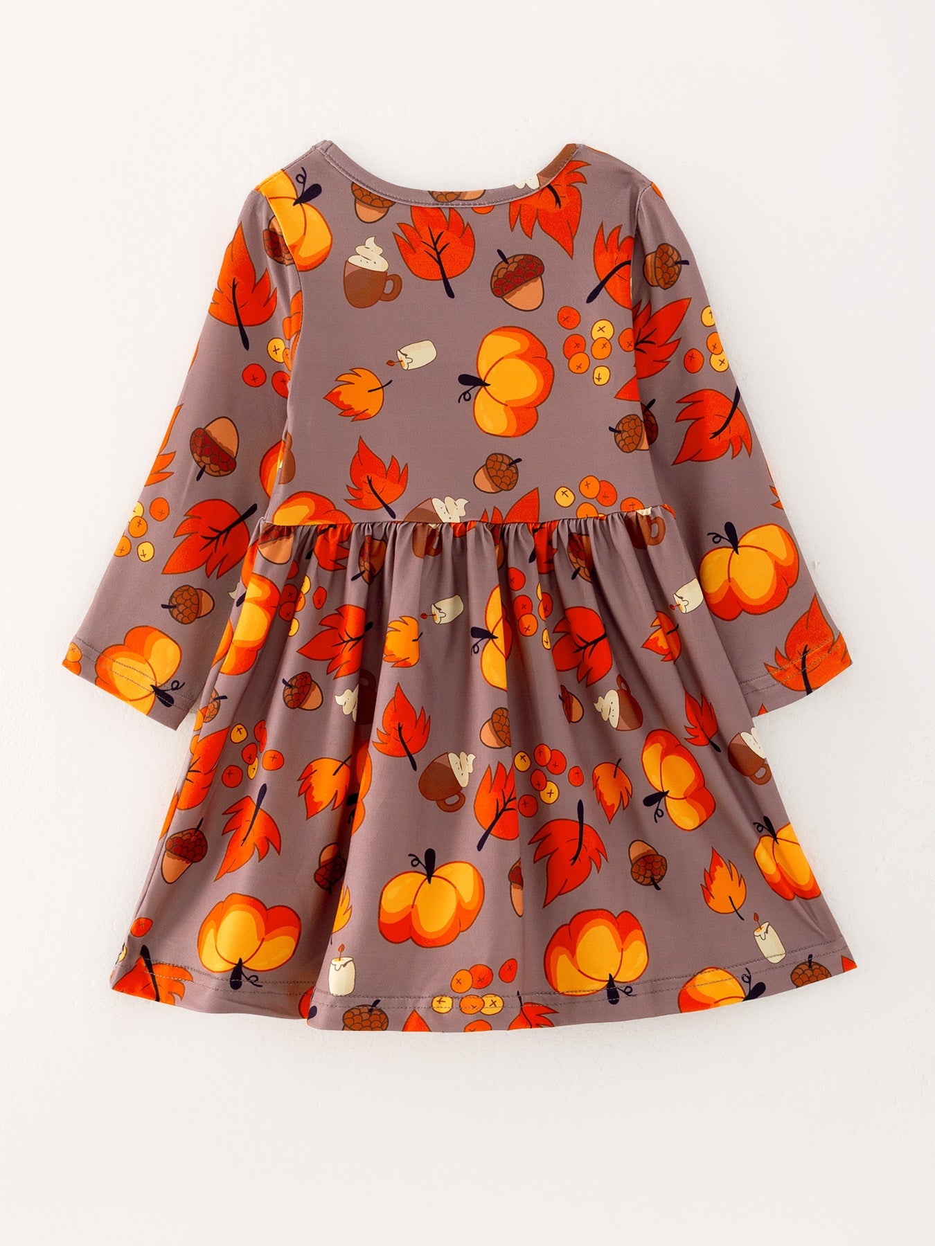 Fall Autumn Leaves Pine Cone Stripe Print Girls Dress Rylee Faith Designs