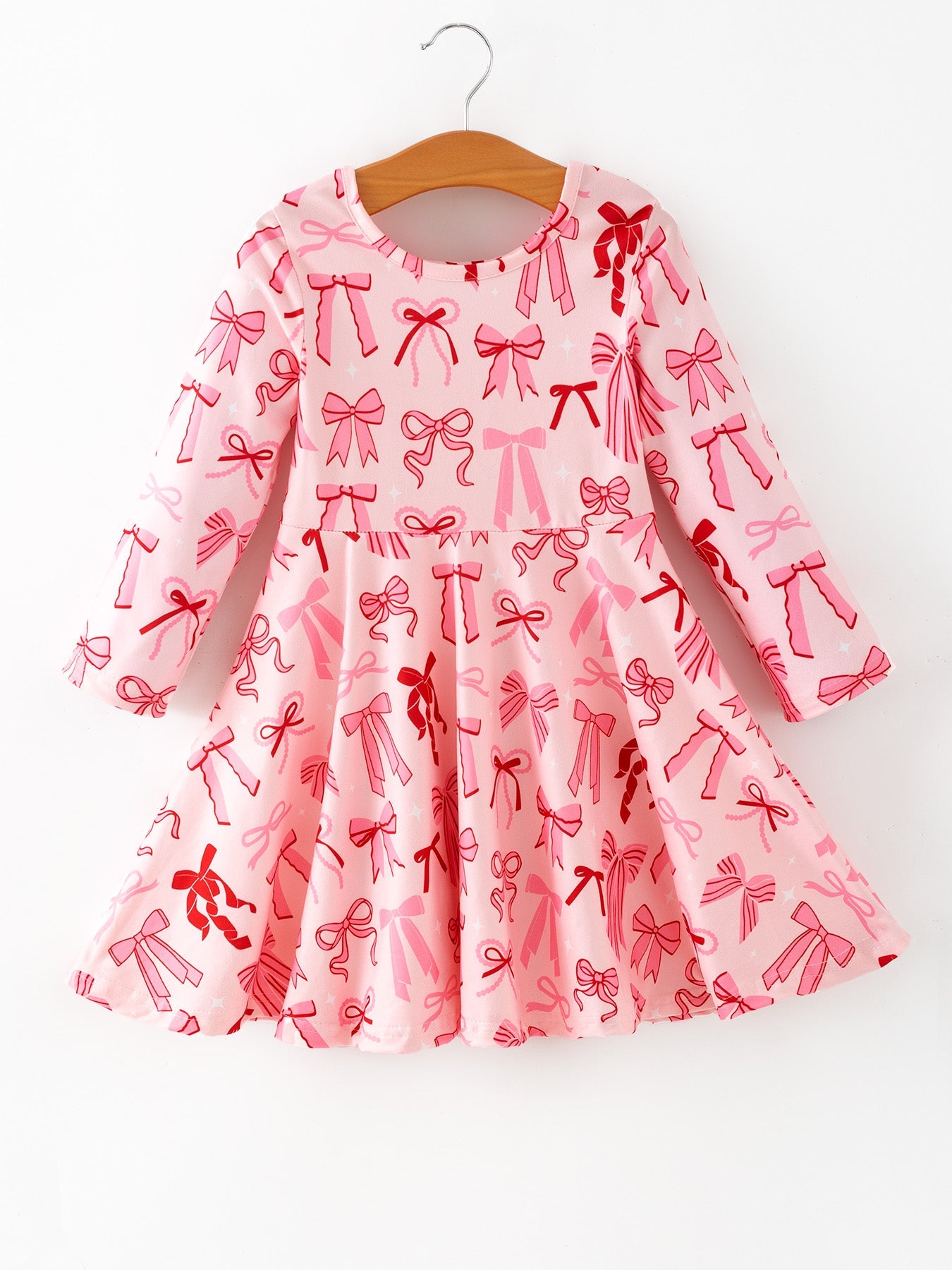 Toddler Girls Valentine Bow Print Long Sleeves Dress