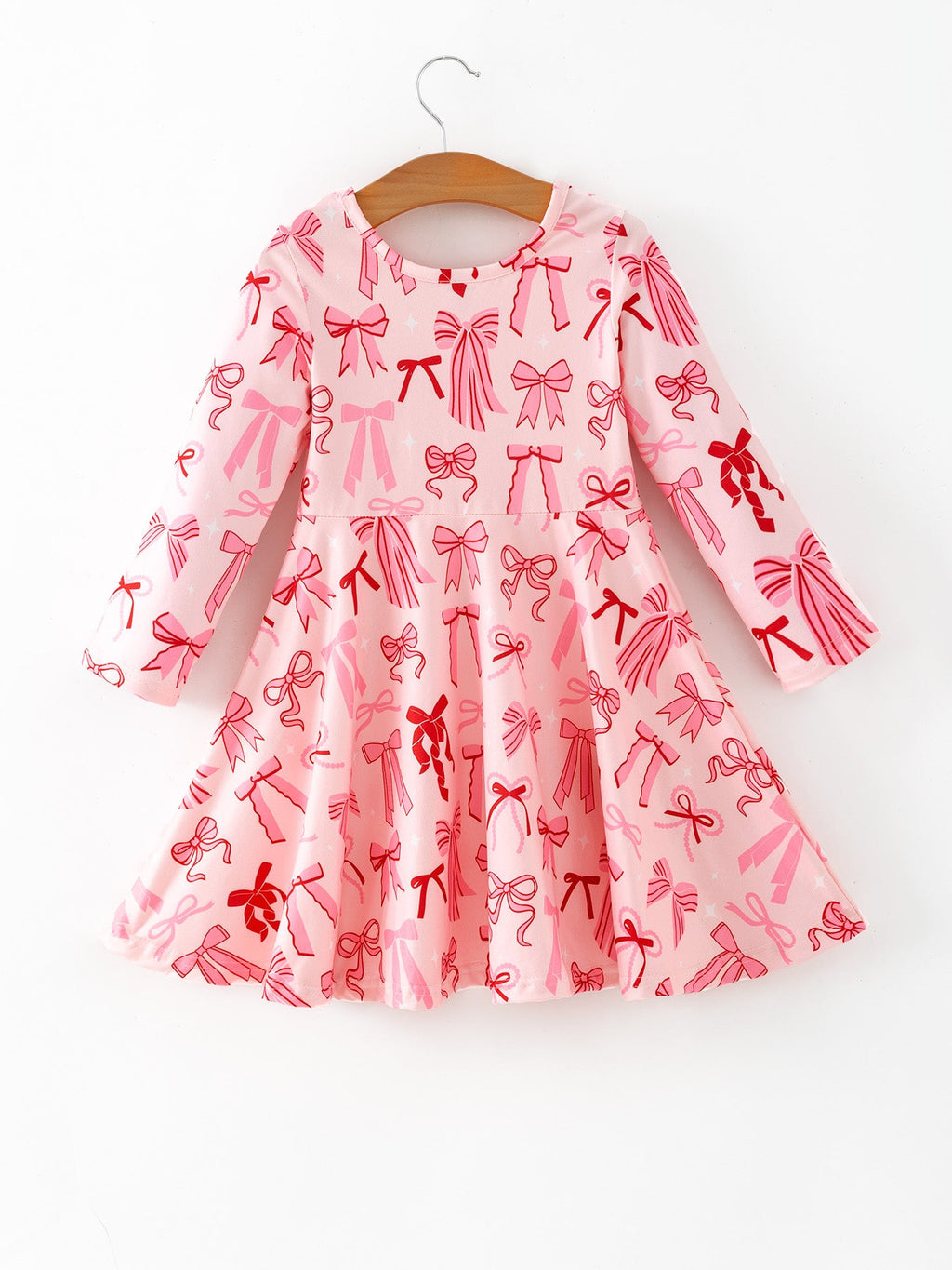 Toddler Girls Valentine Bow Print Long Sleeves Dress