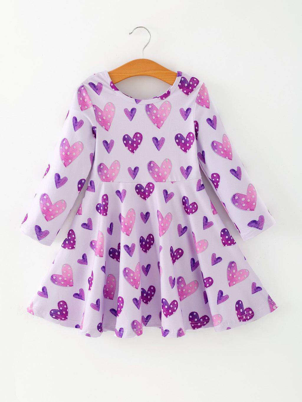 Girls Valentine's Day Cute Purple Heart Polka Dot Dress