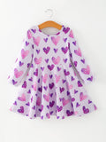 Girls Valentine's Day Cute Purple Heart Polka Dot Dress
