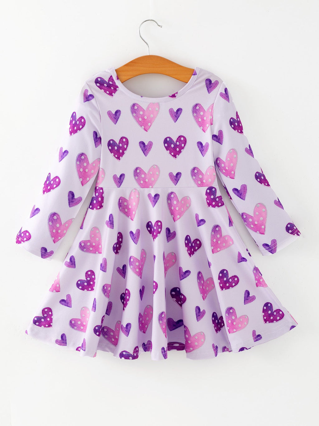 Girls Valentine's Day Cute Purple Heart Polka Dot Dress