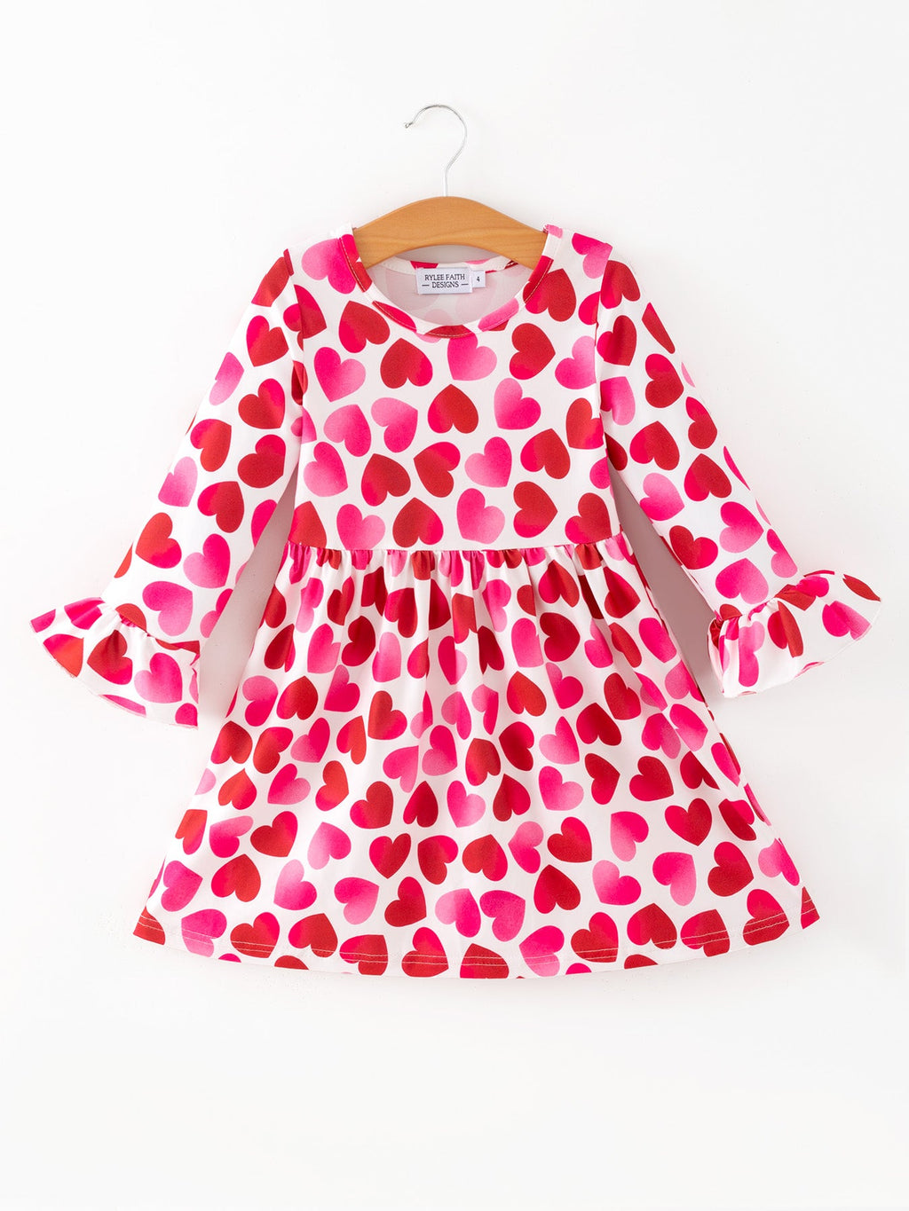 Toddler Girls Valentine Party Dress – Red Pink Ruffle Sleeve Dress