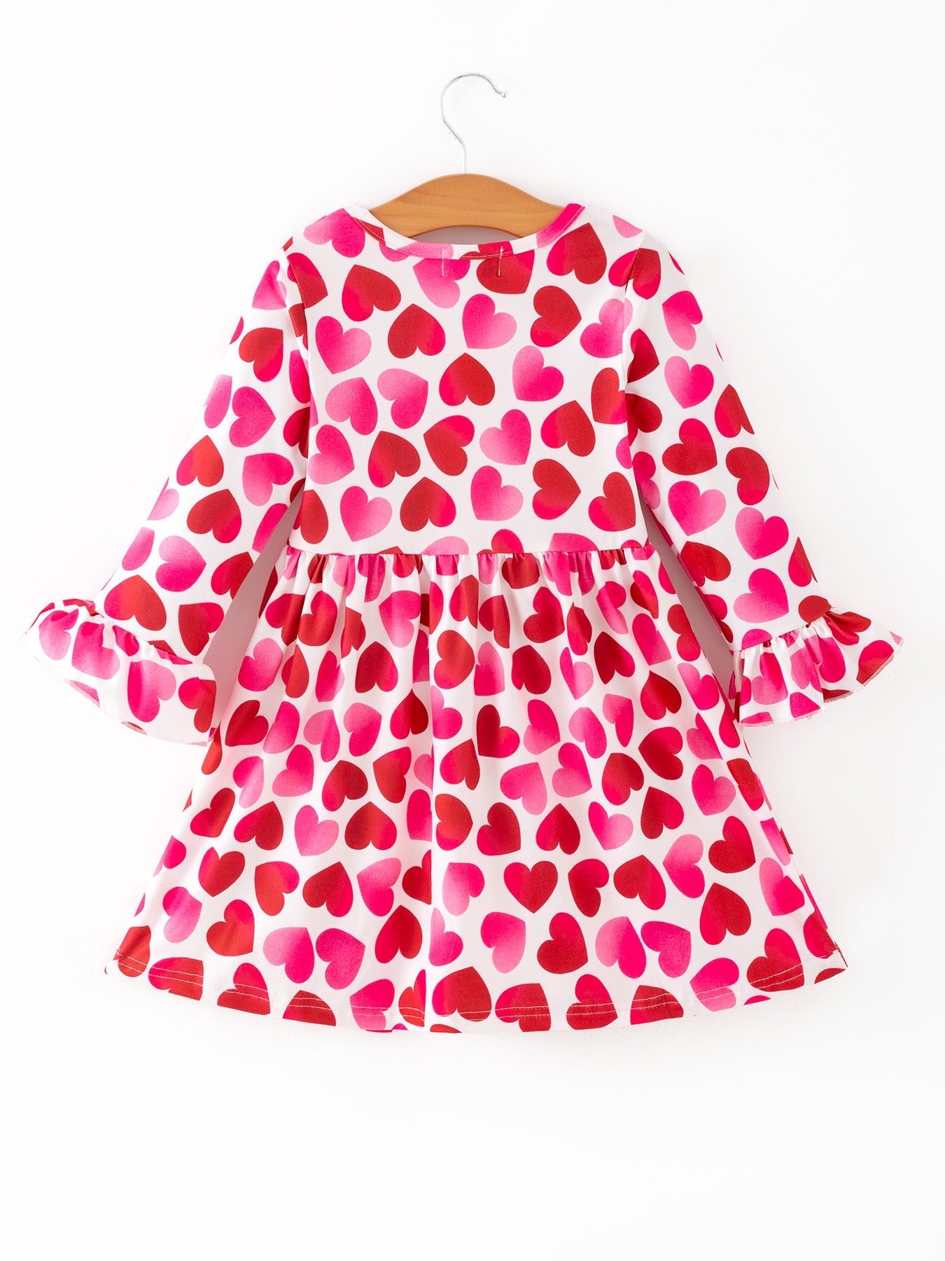 Toddler Girls Valentine Party Dress – Red Pink Ruffle Sleeve Dress