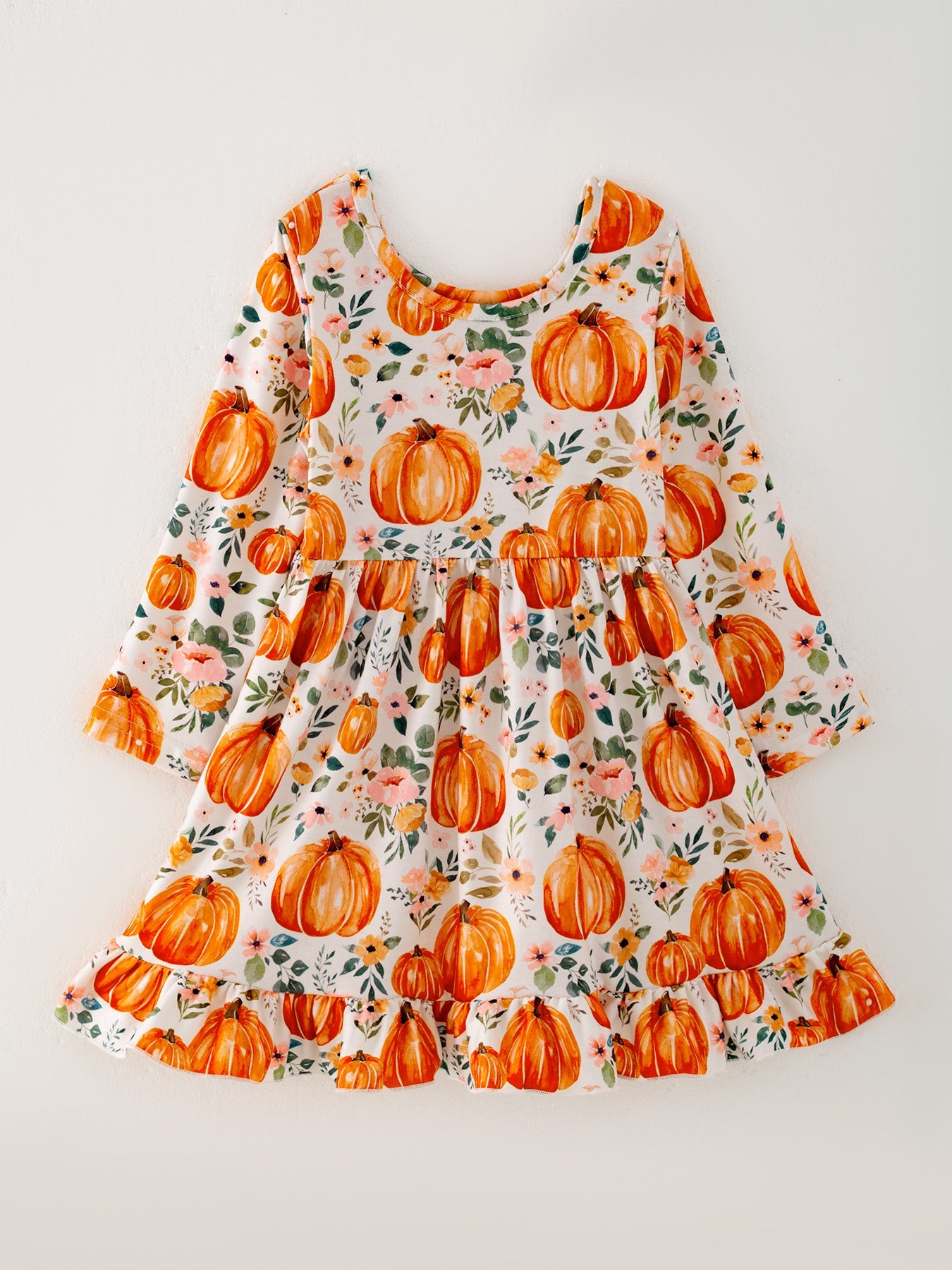 Girls FALL Pumpkin Print Long Sleeve Dress Rylee Faith Designs