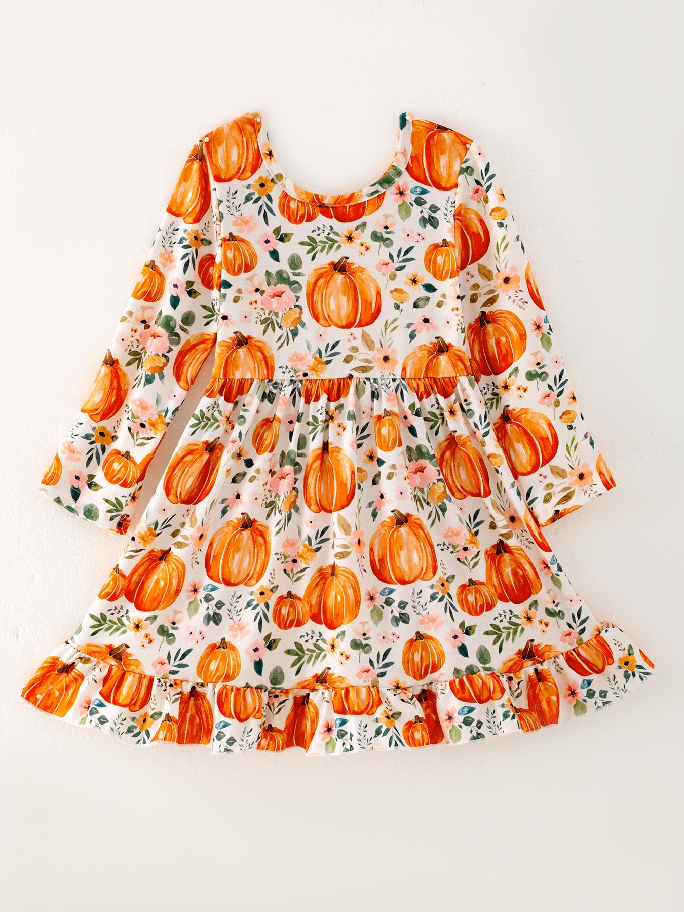Girls FALL Pumpkin Print Long Sleeve Dress Rylee Faith Designs