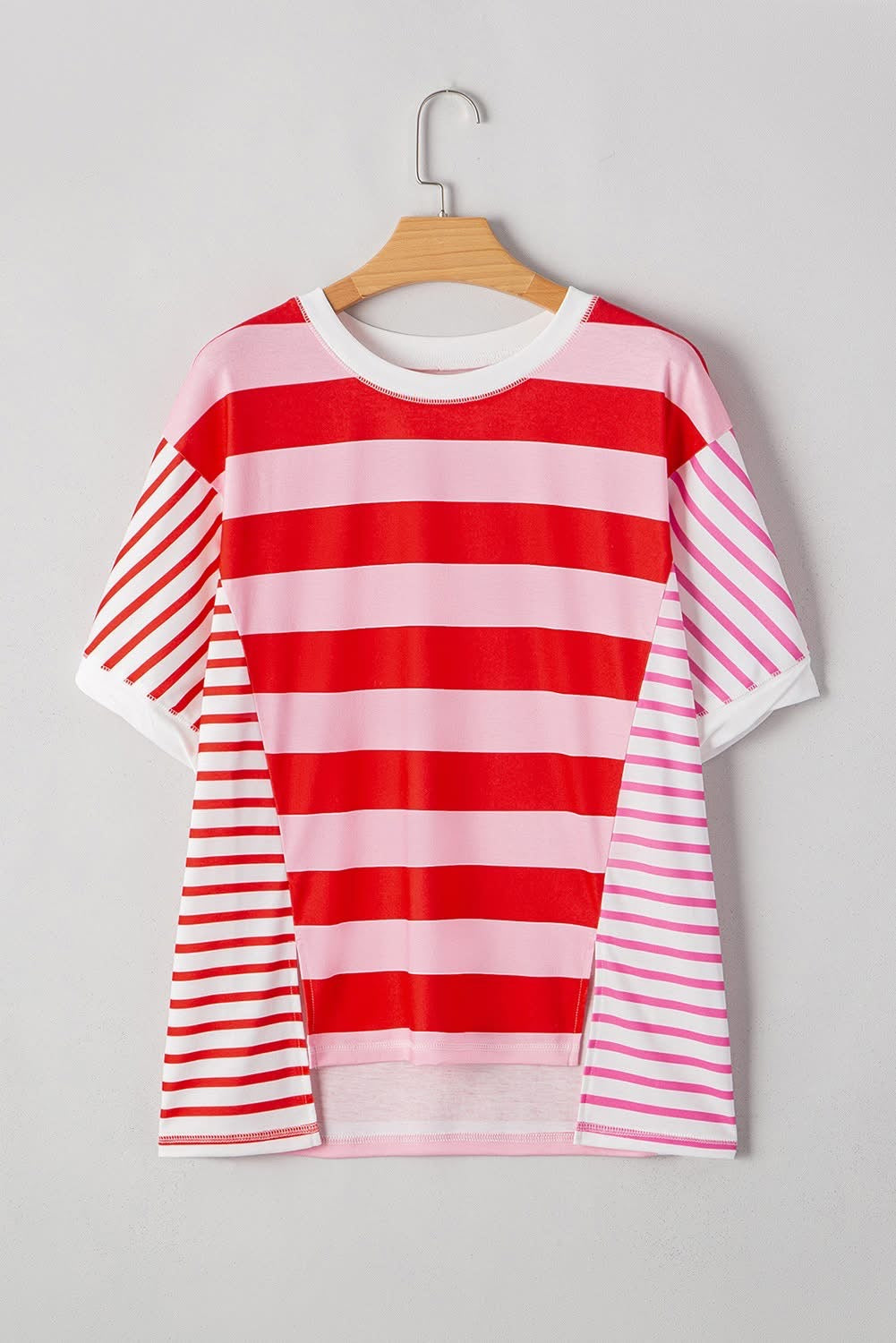 Pink Stripe Patchwork Loose t shirt