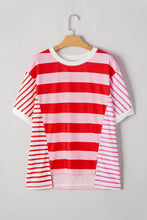 Load image into Gallery viewer, Pink Stripe Patchwork Loose t shirt

