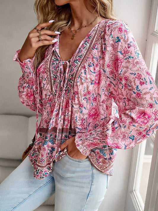 Tie Front V Neck Bohemian Top