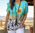 Sunflower Cow Print Top