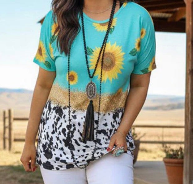Sunflower Cow Print Top