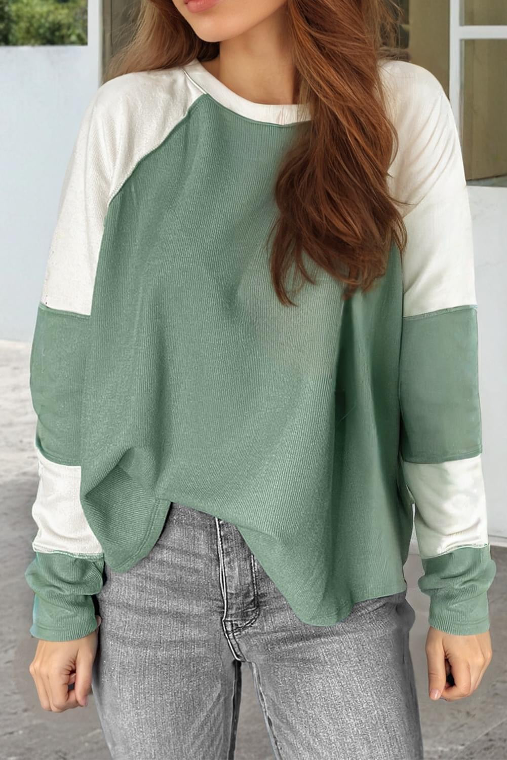 Mint Grene Ribbed Colorblock Raglan