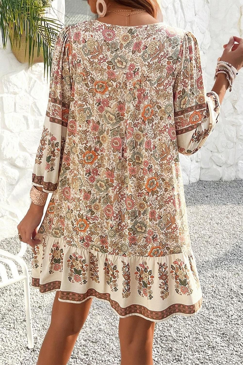 Apricot Floral Tassel 
mini dress