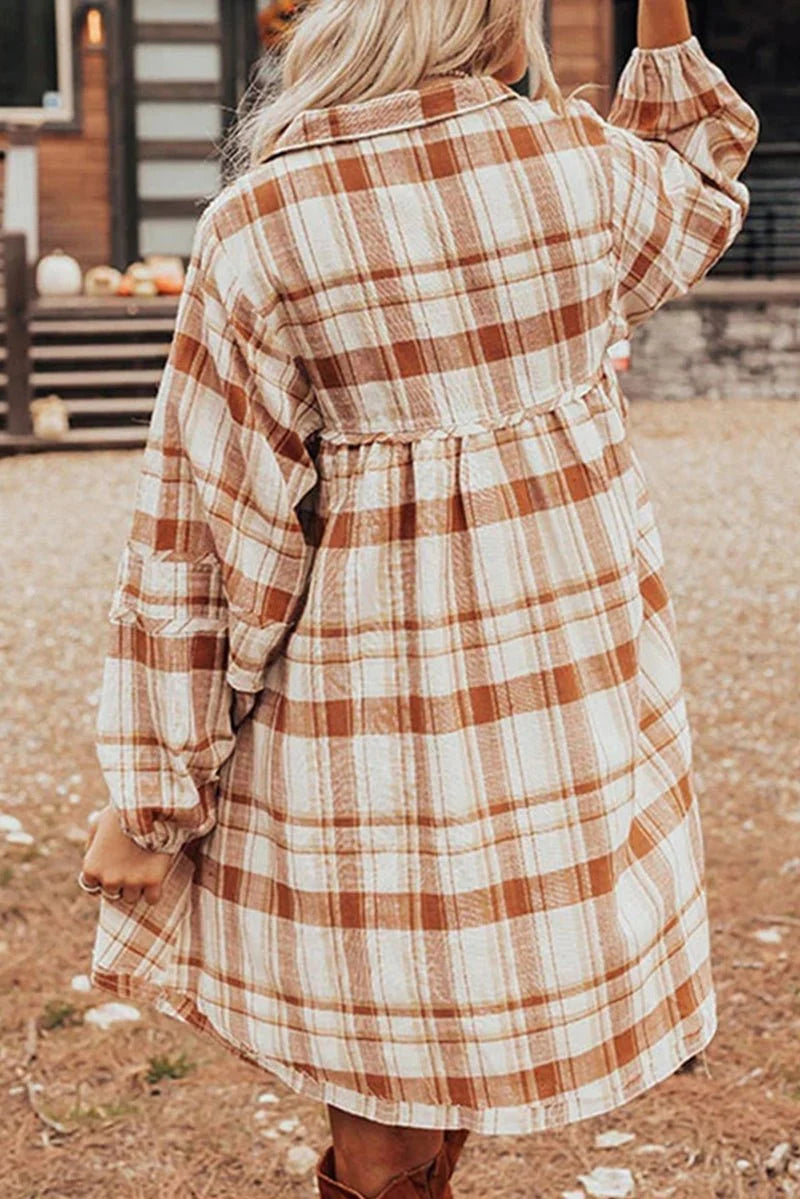 BROWN PLAID BABYDOLL DRESS **SHIPPING EXPECTED TO BEGIN ON DATE 11/20**