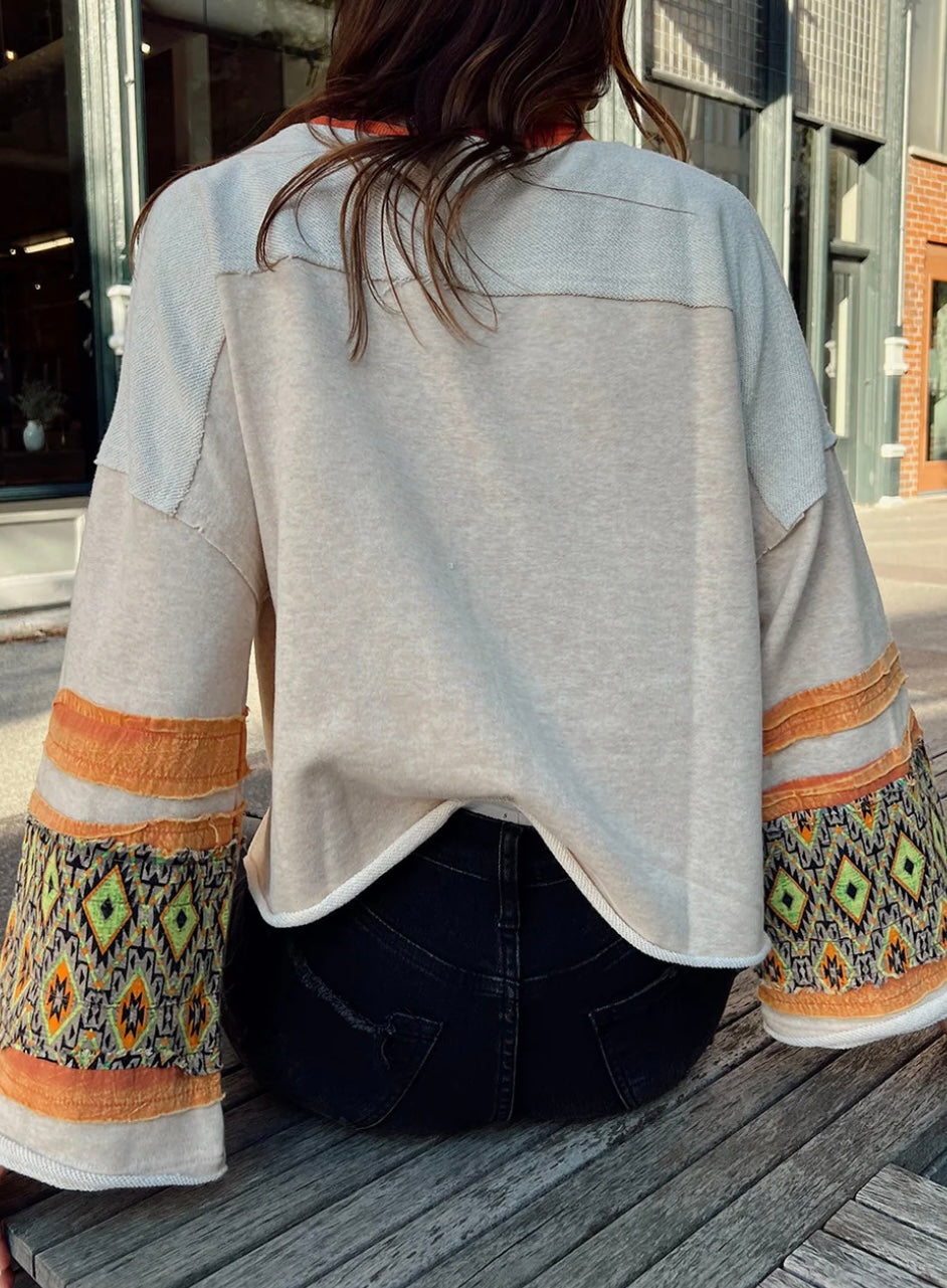 Western Aztec Patch Mineral Wash Loose Fit Top- Ships 8/22