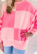 Load image into Gallery viewer, Pink Checkered Striped Sleeve Sweater
