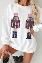 Load image into Gallery viewer, White Sequined Nutcracker Doll Corded Baggy Sweatshirt
