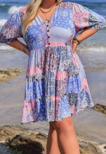 Load image into Gallery viewer, Plus Size Printed V-Neck Tiered Mini Dress
