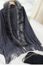 Load image into Gallery viewer, Fringe Leopard Open Front Long Sleeve Poncho
