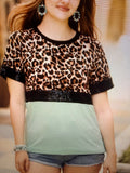 Leopard with Sequin half sleeve Top