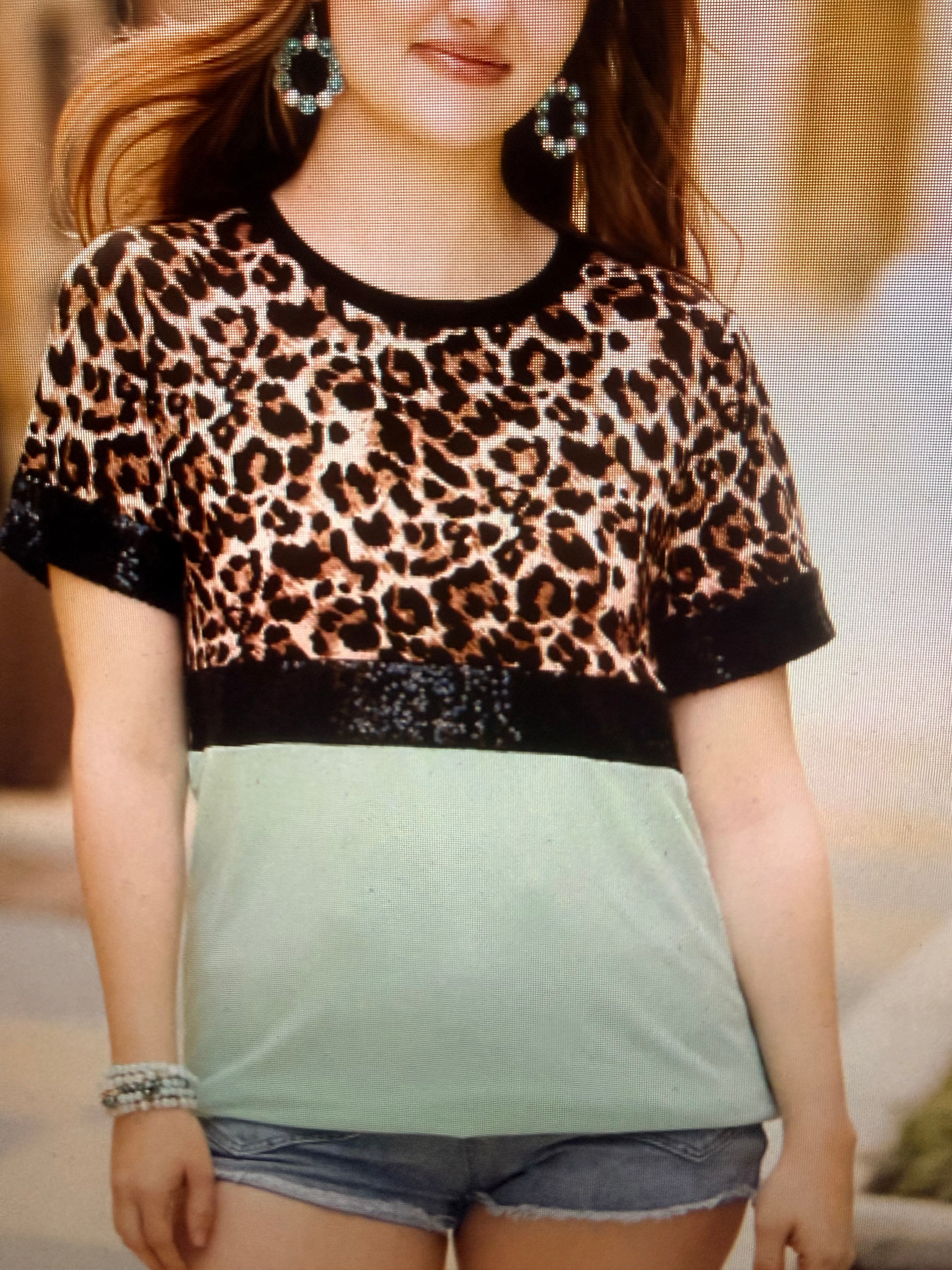 Leopard with Sequin half sleeve Top
