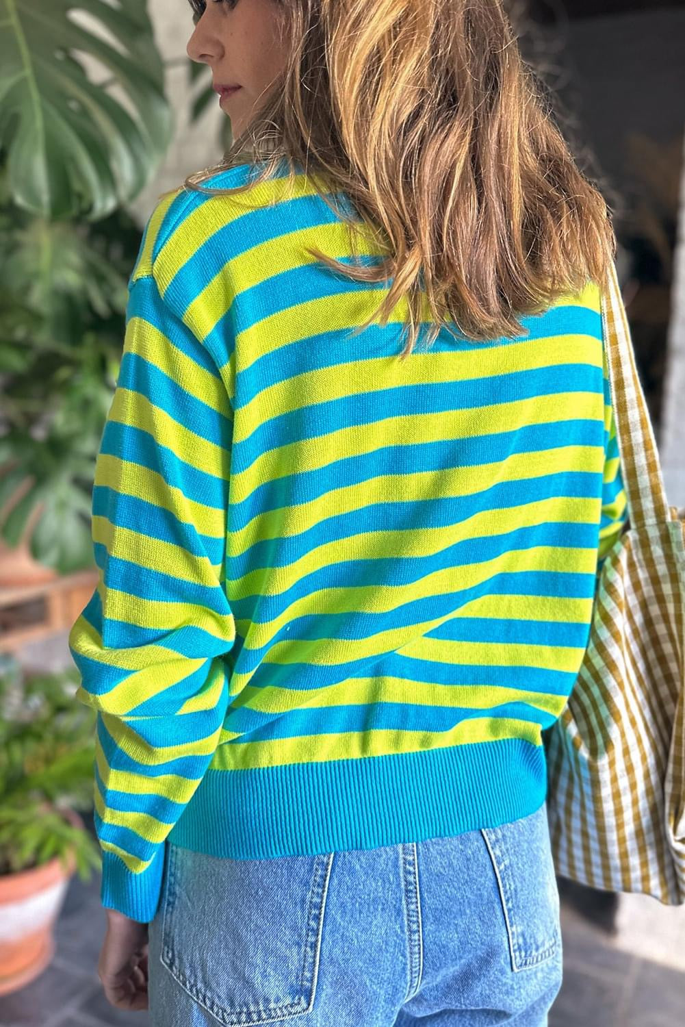 Green Stripe Crew Sweater