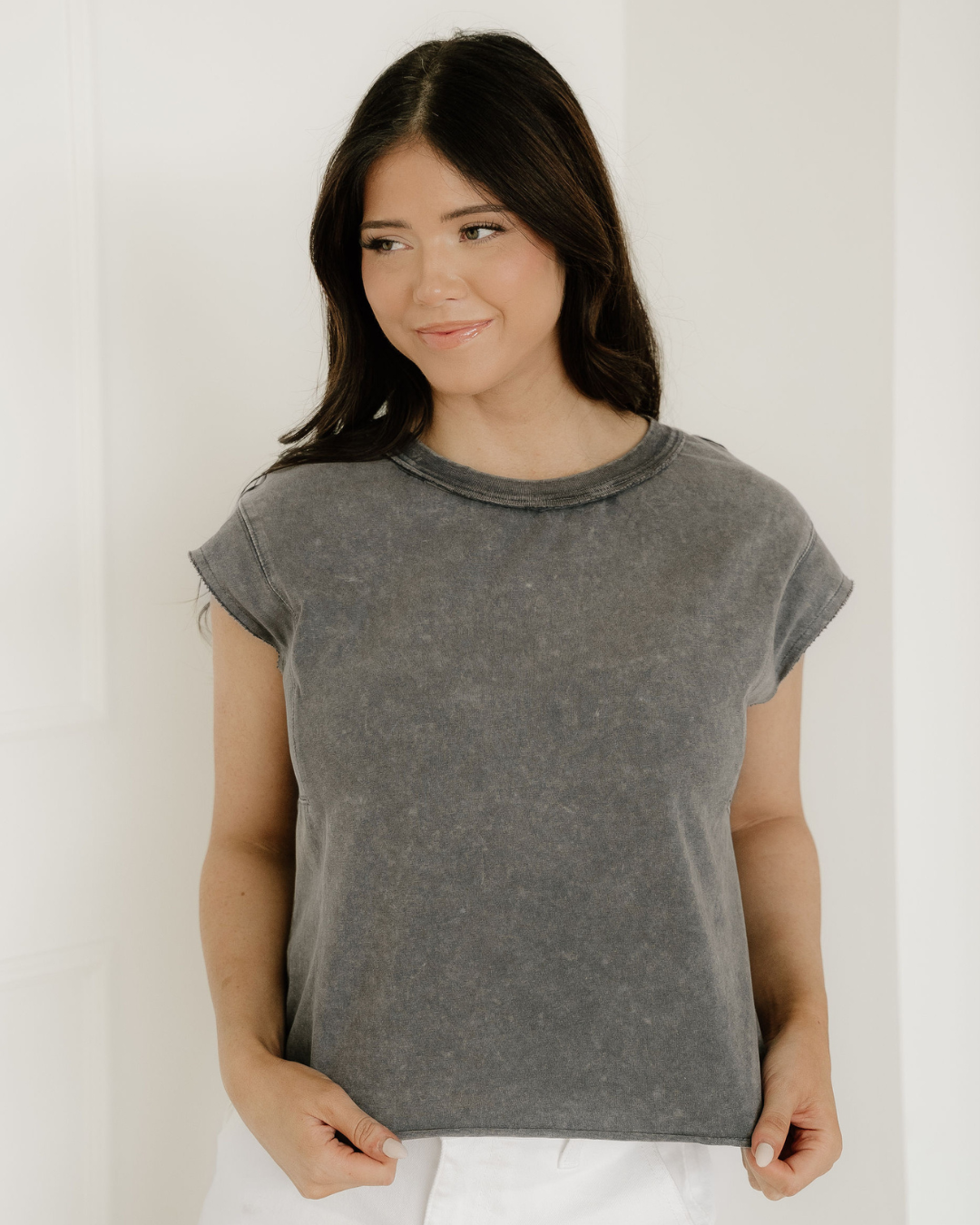 Mineral Wash Boxy Fit Cotton Tank Top - Gray Indie & Co.