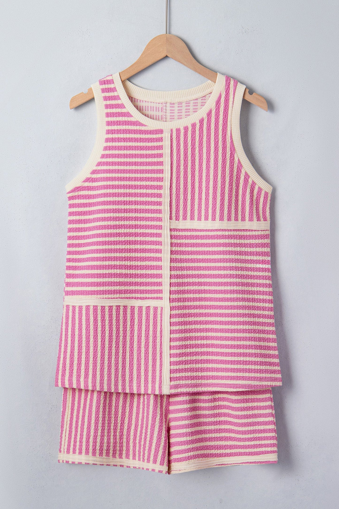 Nala Contrast Trim Casual Tank Set Threaded Pear