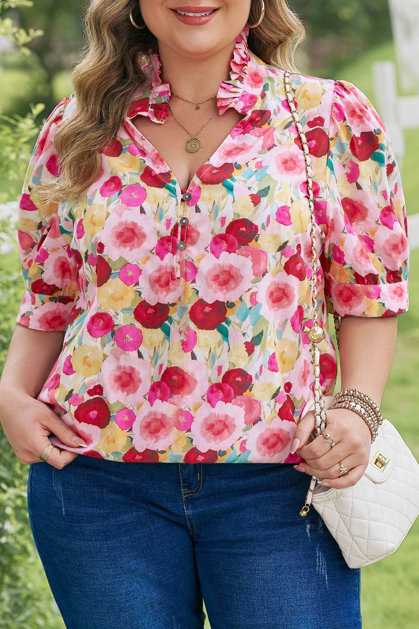 Oaklynn Puff Short Sleeve PLUS Top Threaded Pear