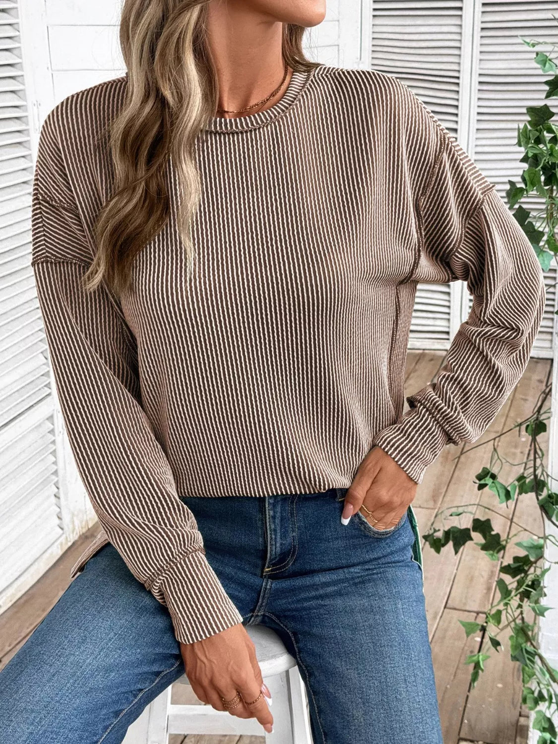 Side Slit Round Neck Sweatshirt