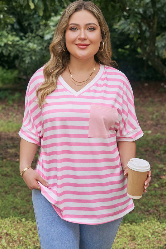Ivanna Stripe Colorblock Patched PLUS Tee Threaded Pear
