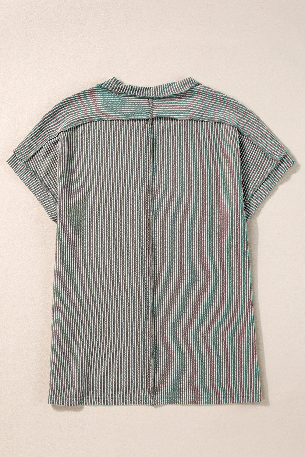 White Crinkle Rib Textured Knit Round Neck T Shirt