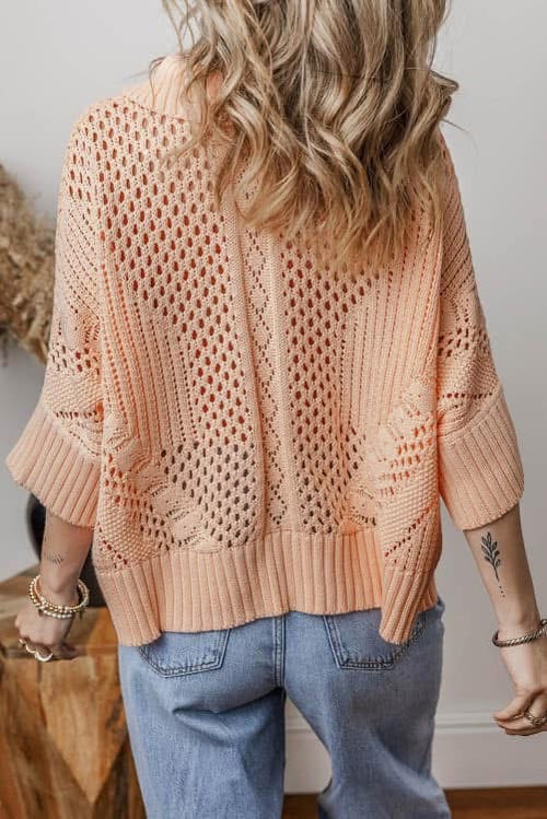 Apricot Pink Hollowed Dolman sweater