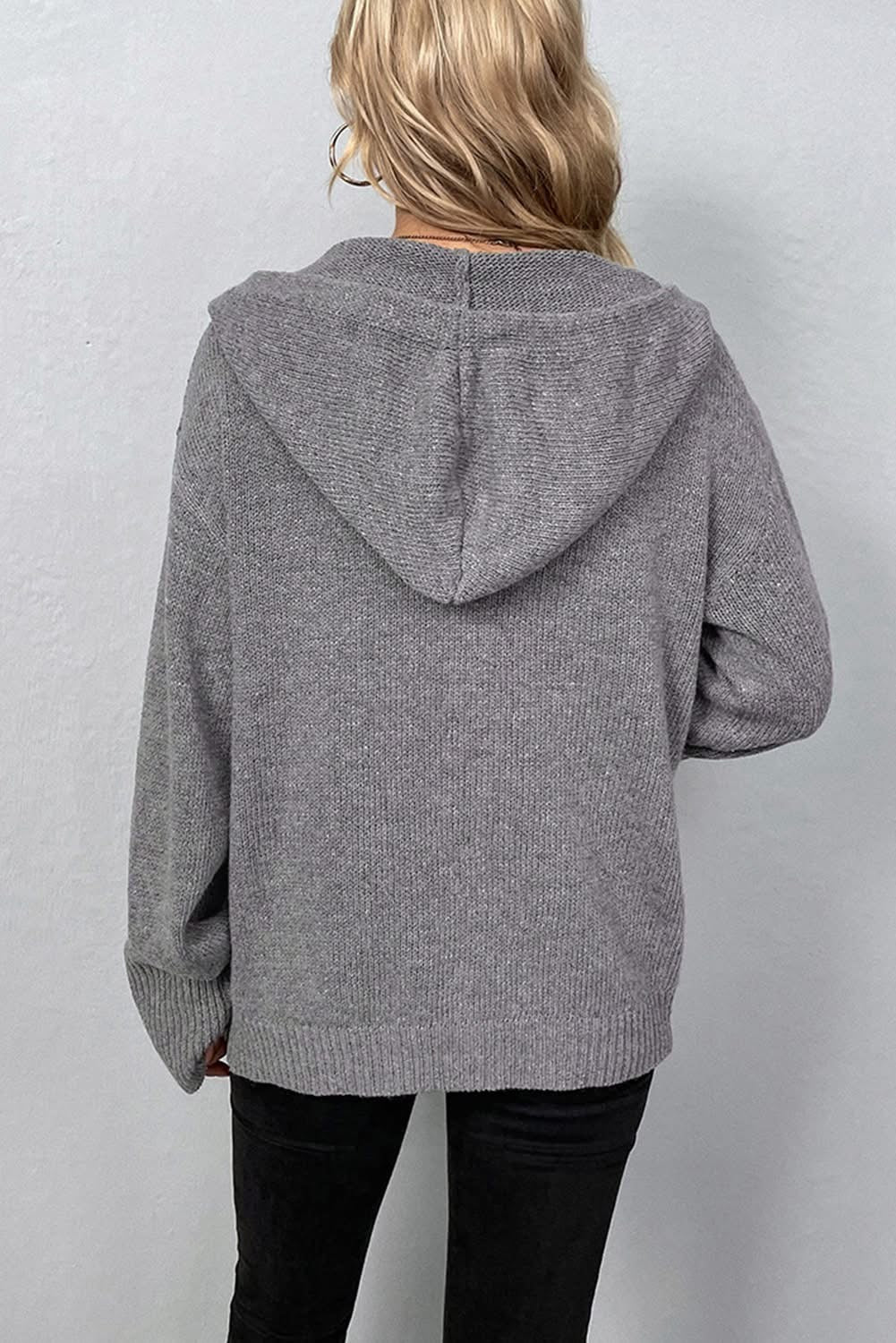 Medium Grey Drawstring Hooded Sweater Cardigan