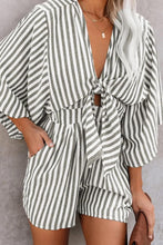 Load image into Gallery viewer, Bow Striped Kimono Sleeve Romper
