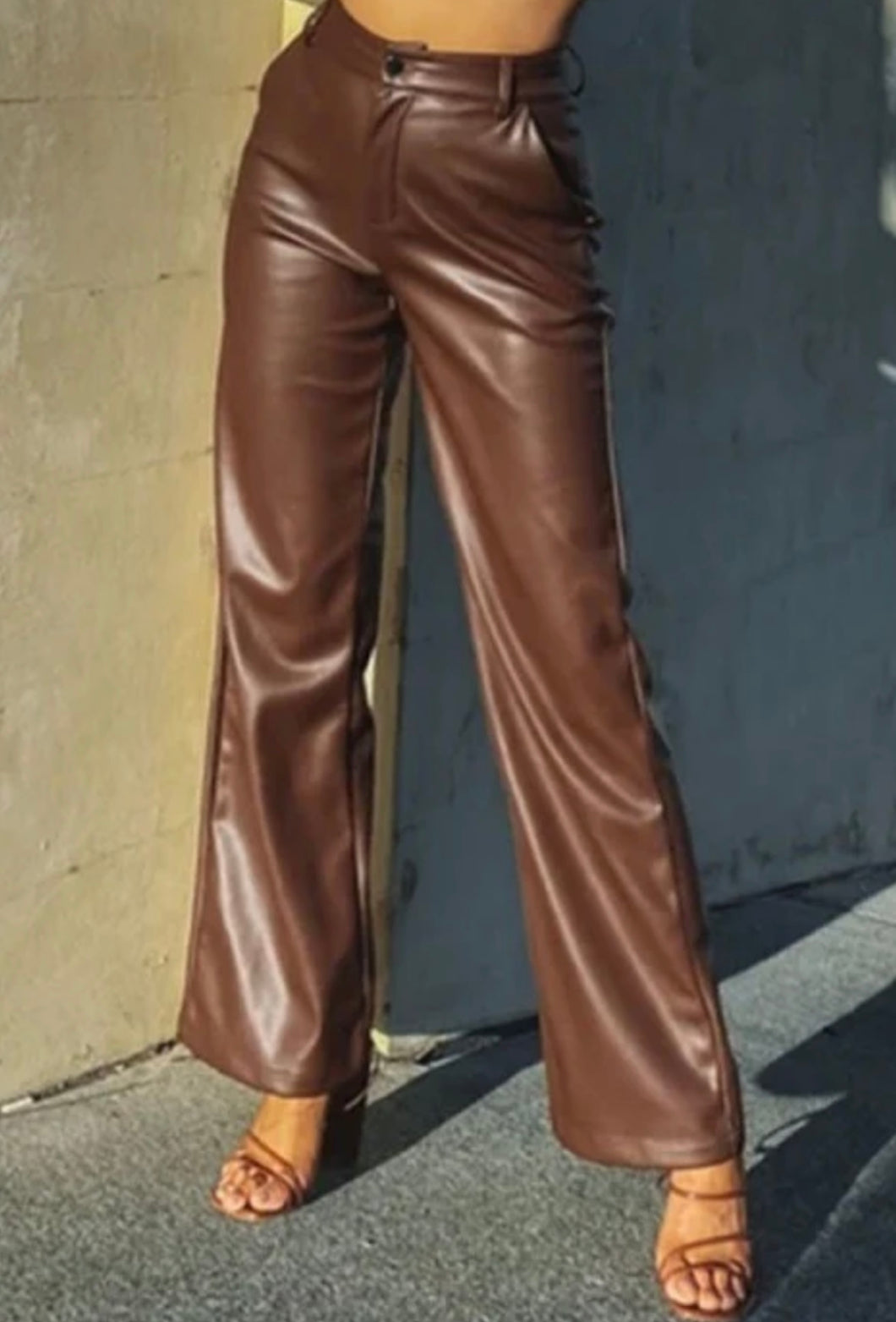 PU Leather Wide-leg Pants