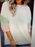 White Color Block Knit Top