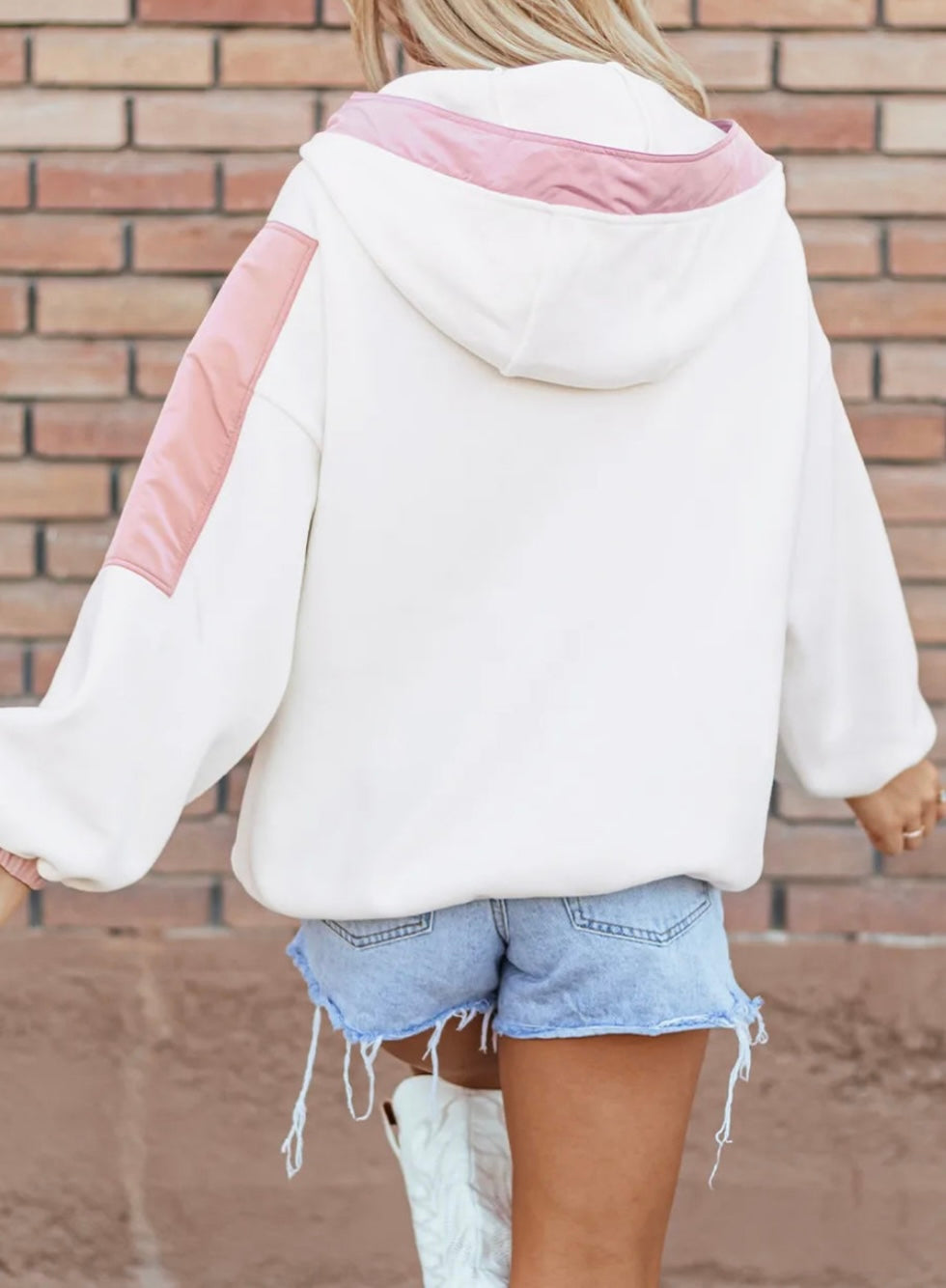 Color Block Half Zip Long Sleeve Hoodie