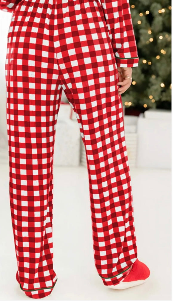 Contrast Piping Plaid Top and Pants Lounge Set