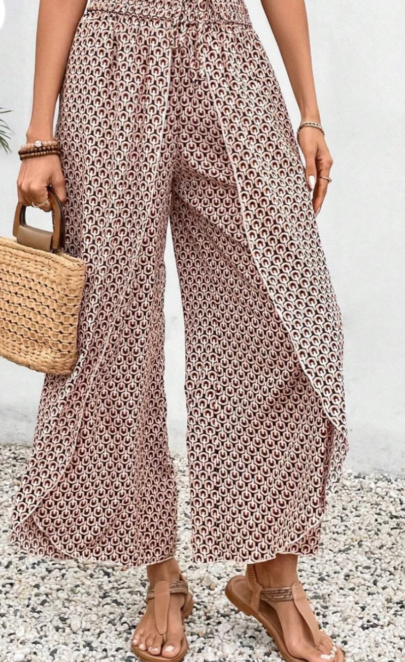 Tied Printed Wide Leg Pants