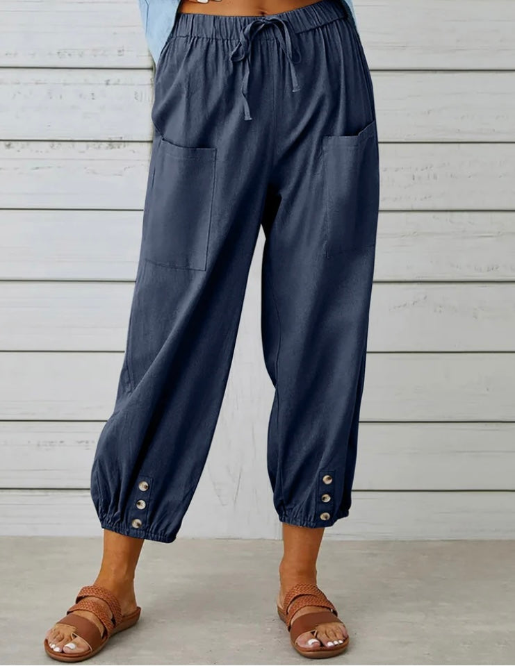 Linen Cropped Wide Leg Pants