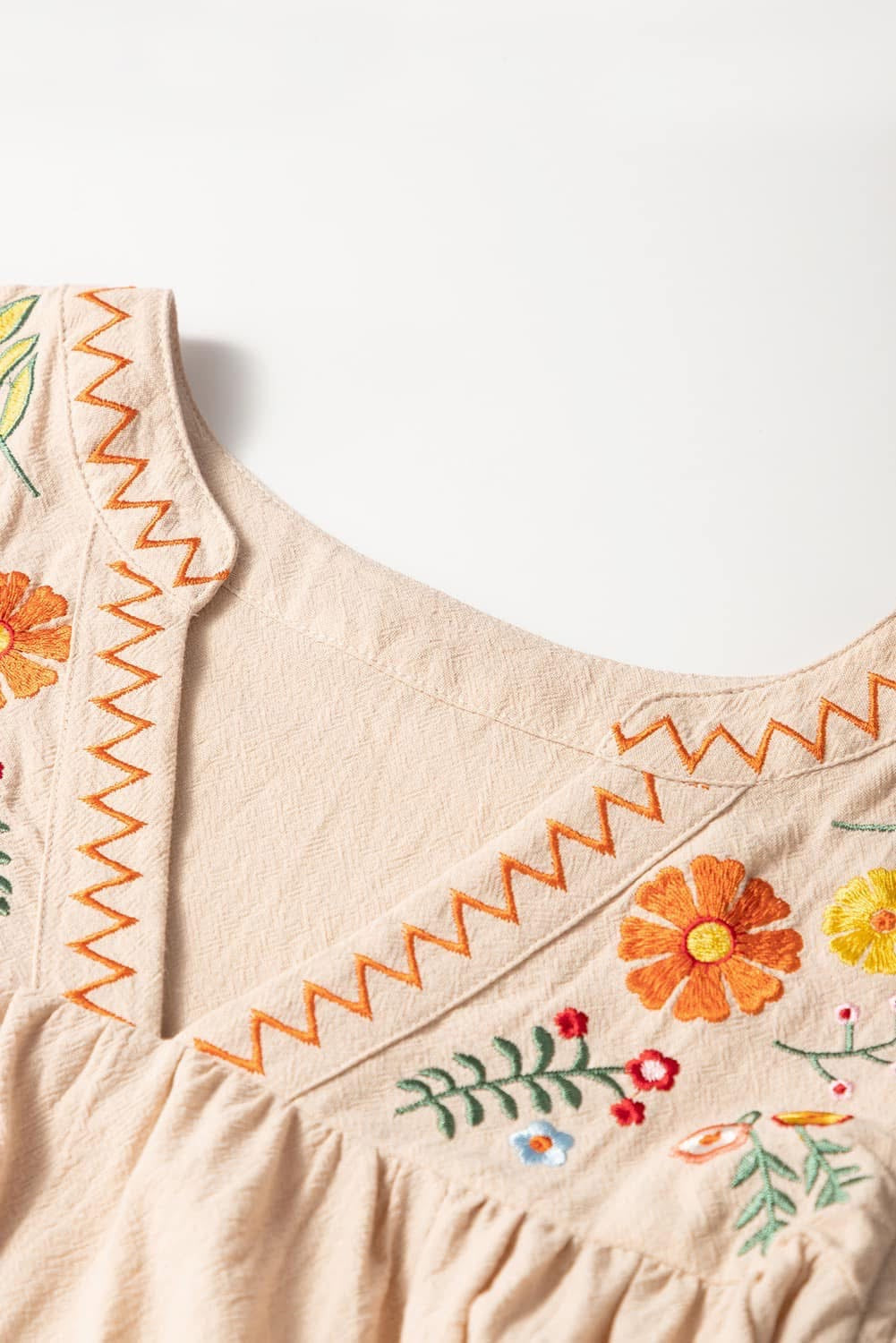 Linen Embroidery Ruffle Sleeves Dress