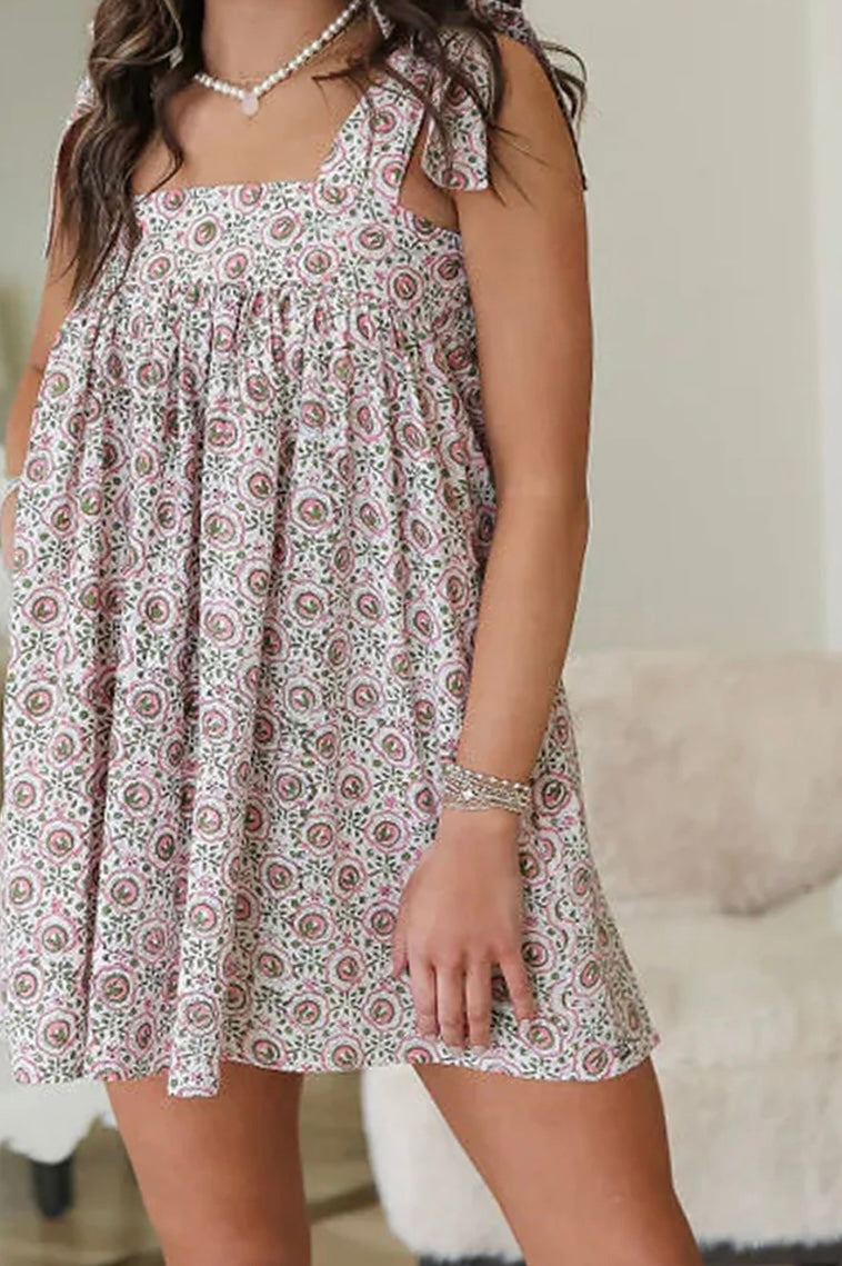 Printed Tie Shoulder Mini Cami Dress