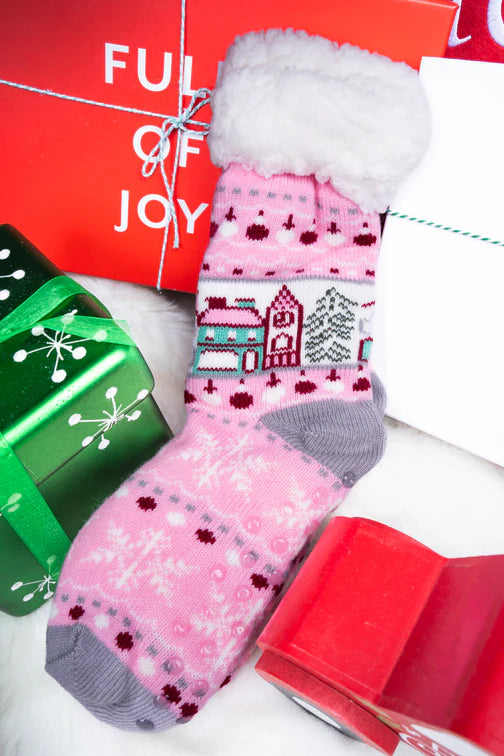 Pink Winter Wonderland Sherpa lined Slipper Socks